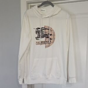Burberry Cream Hoodie with Plaid Logo